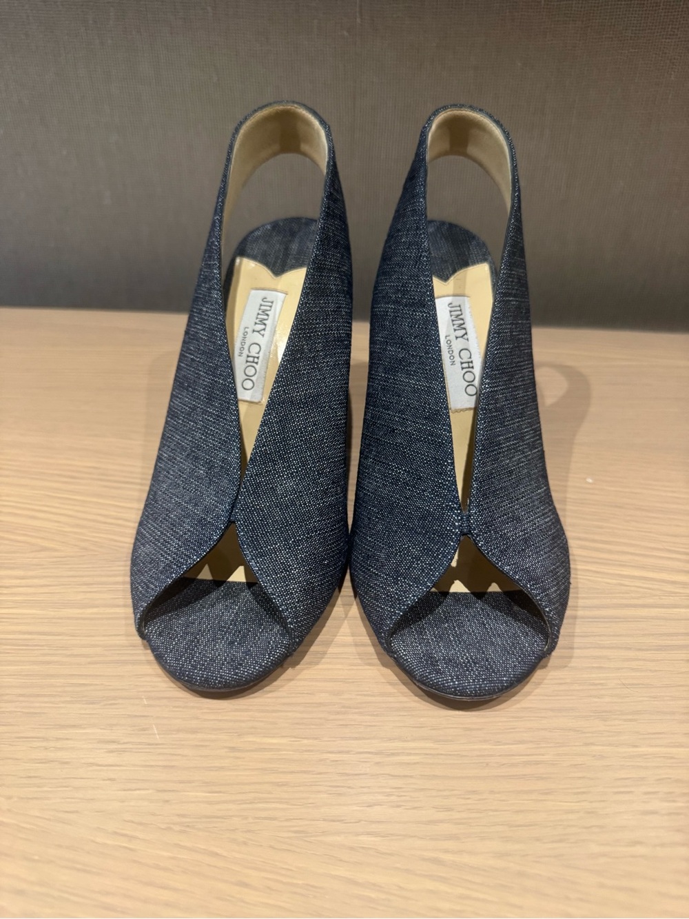 Jimmy Choo Denim Peep-Toe Slingback Heels - Navy Denim